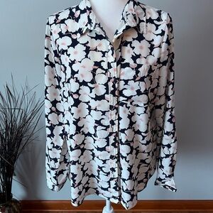 Skies Are Blue Floral Blouse - Black, White, pink long sleeves size XL